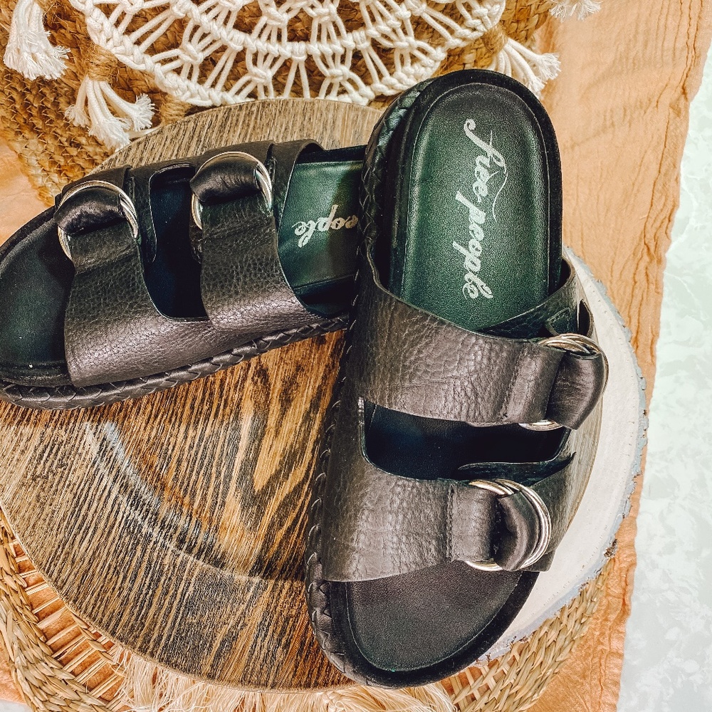 Free People Panama Footbed Black Buckle Lug Sandal